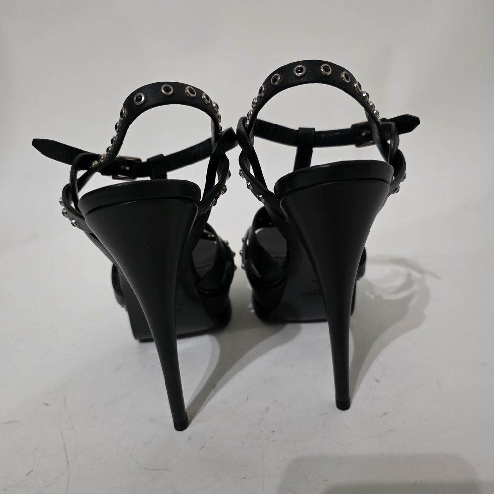 Saint Laurent Tribute Black Studded Strappy Platform Heels Women’s Size 40 - Picture 8 of 9